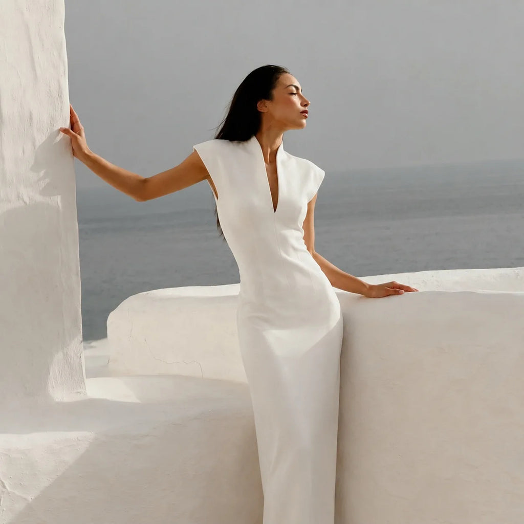 Clean Slate Structured V-Neck Dress