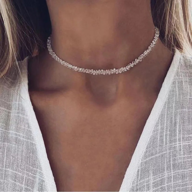 Halo Crystal-Glass Beaded Choker