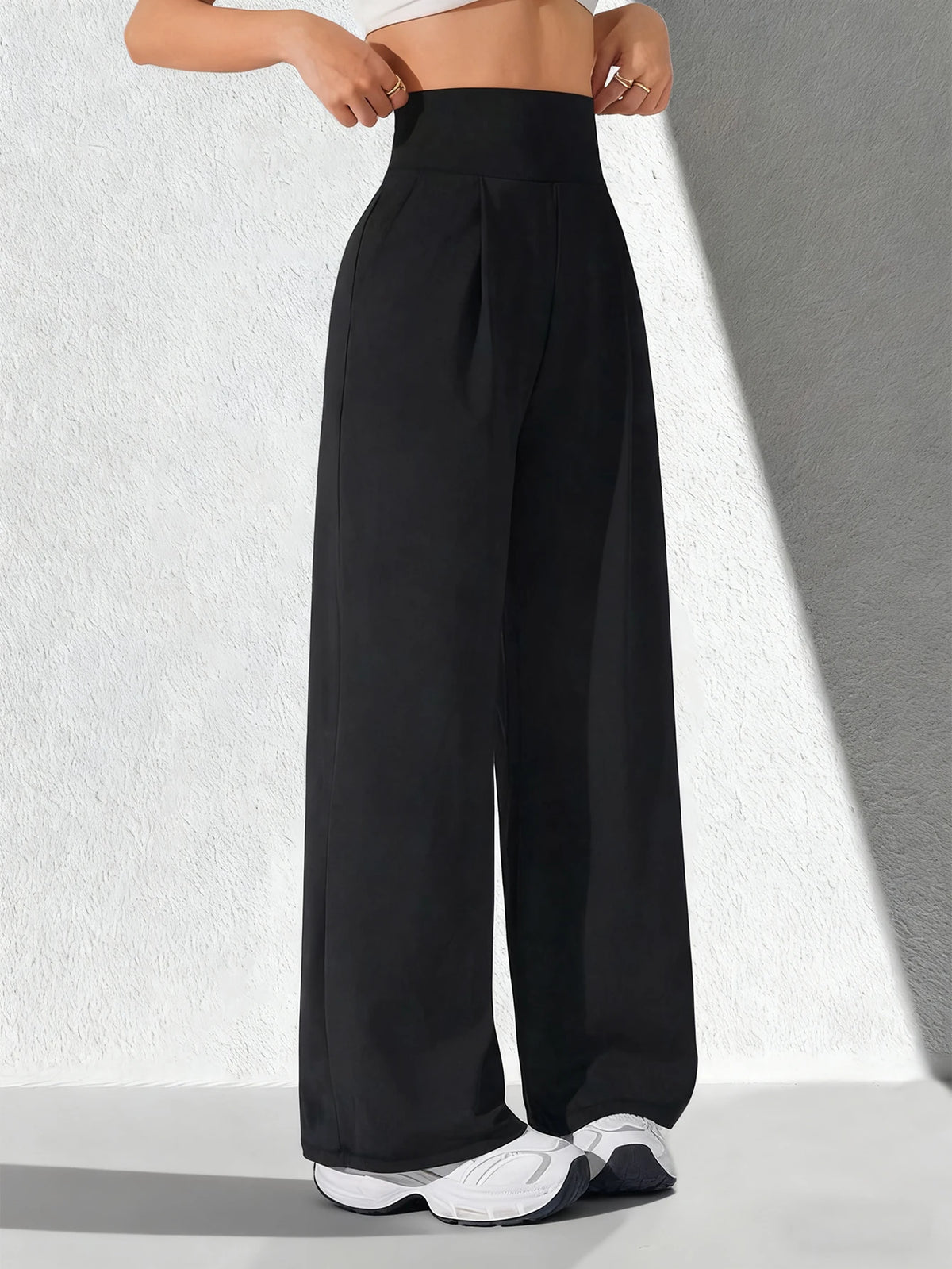 Power Pleated Wide-Leg Trousers
