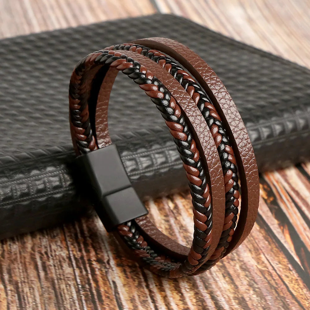 Biker Layered Leather & Bead Bracelet