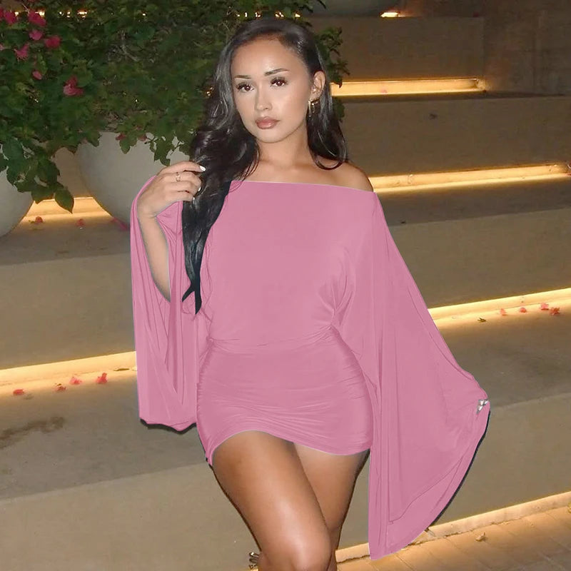 Make An Entrance Cape-Sleeve Mini Dress