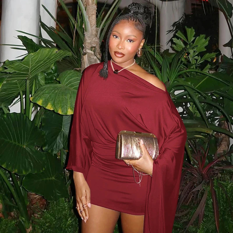 Make An Entrance Cape-Sleeve Mini Dress