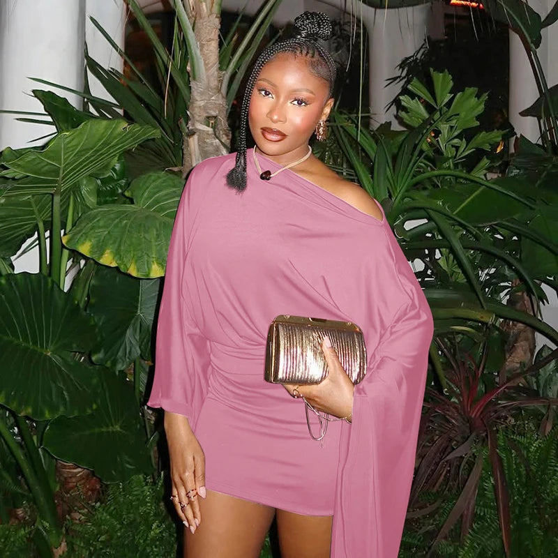 Make An Entrance Cape-Sleeve Mini Dress