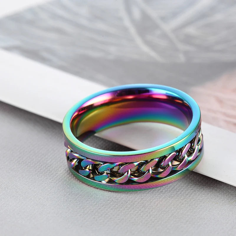 Edge Chain Spinner Ring