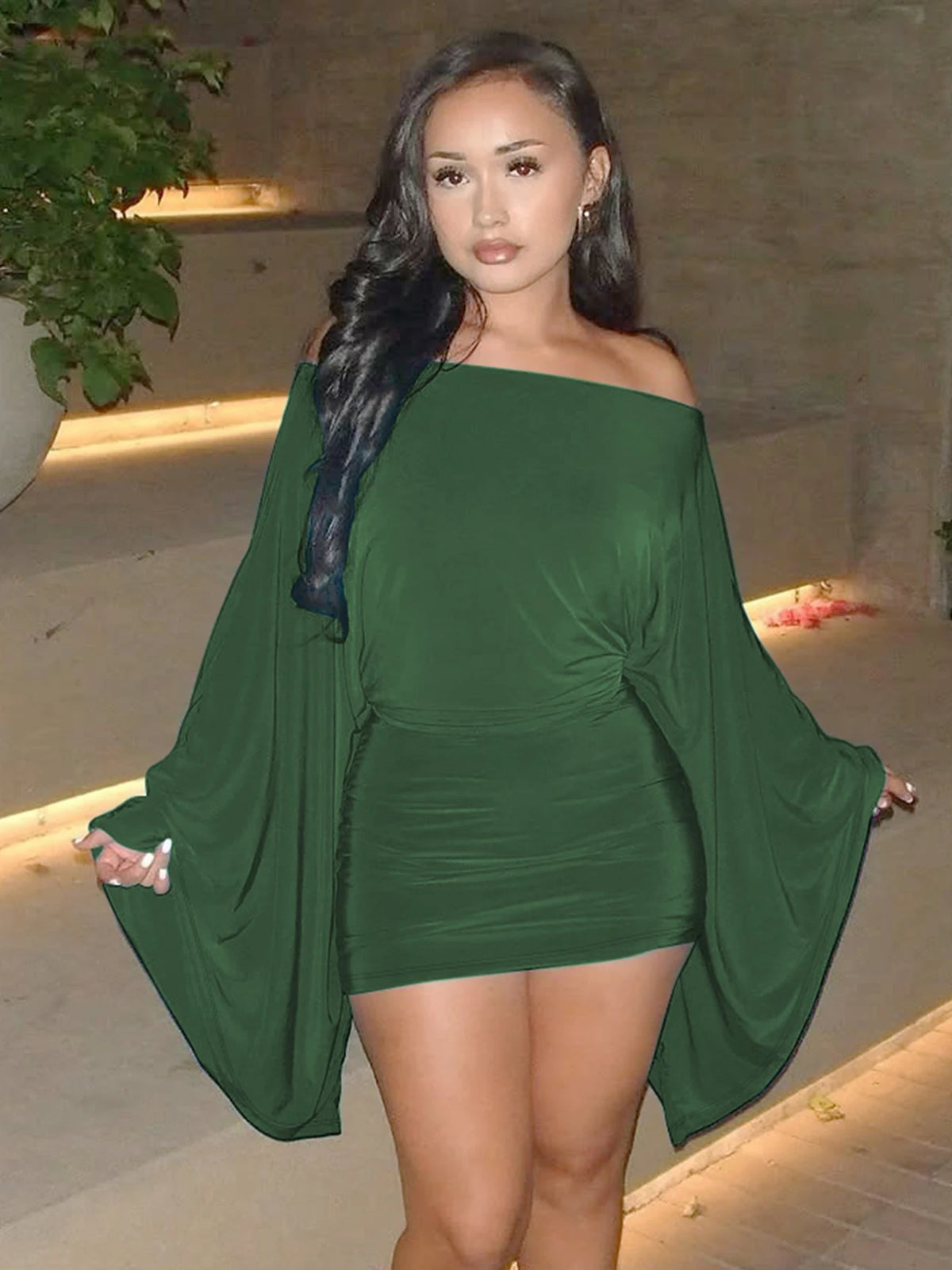 Make An Entrance Cape-Sleeve Mini Dress