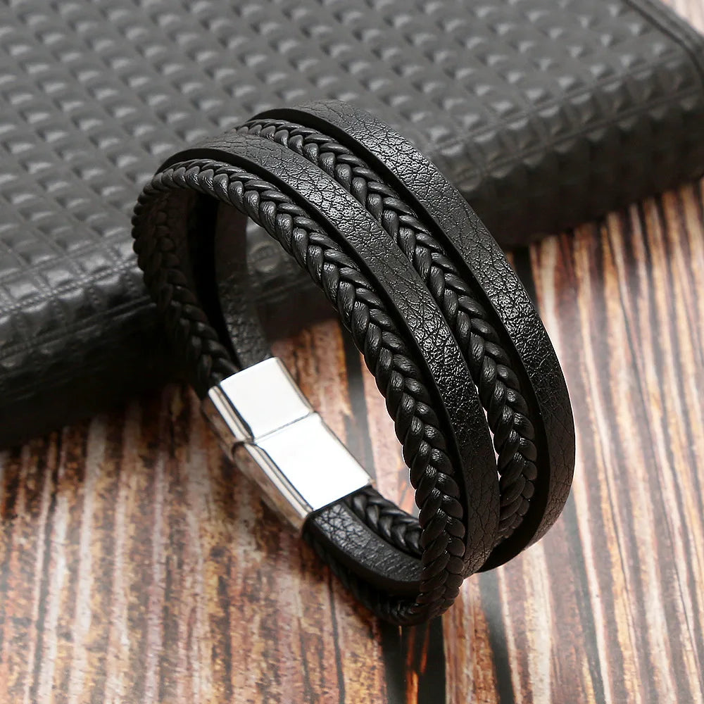 Biker Layered Leather & Bead Bracelet