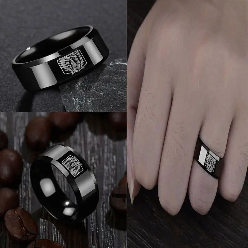 Midnight Wings Engraved Band Ring