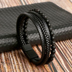 Biker Layered Leather & Bead Bracelet