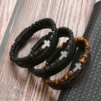 Biker Layered Leather & Bead Bracelet
