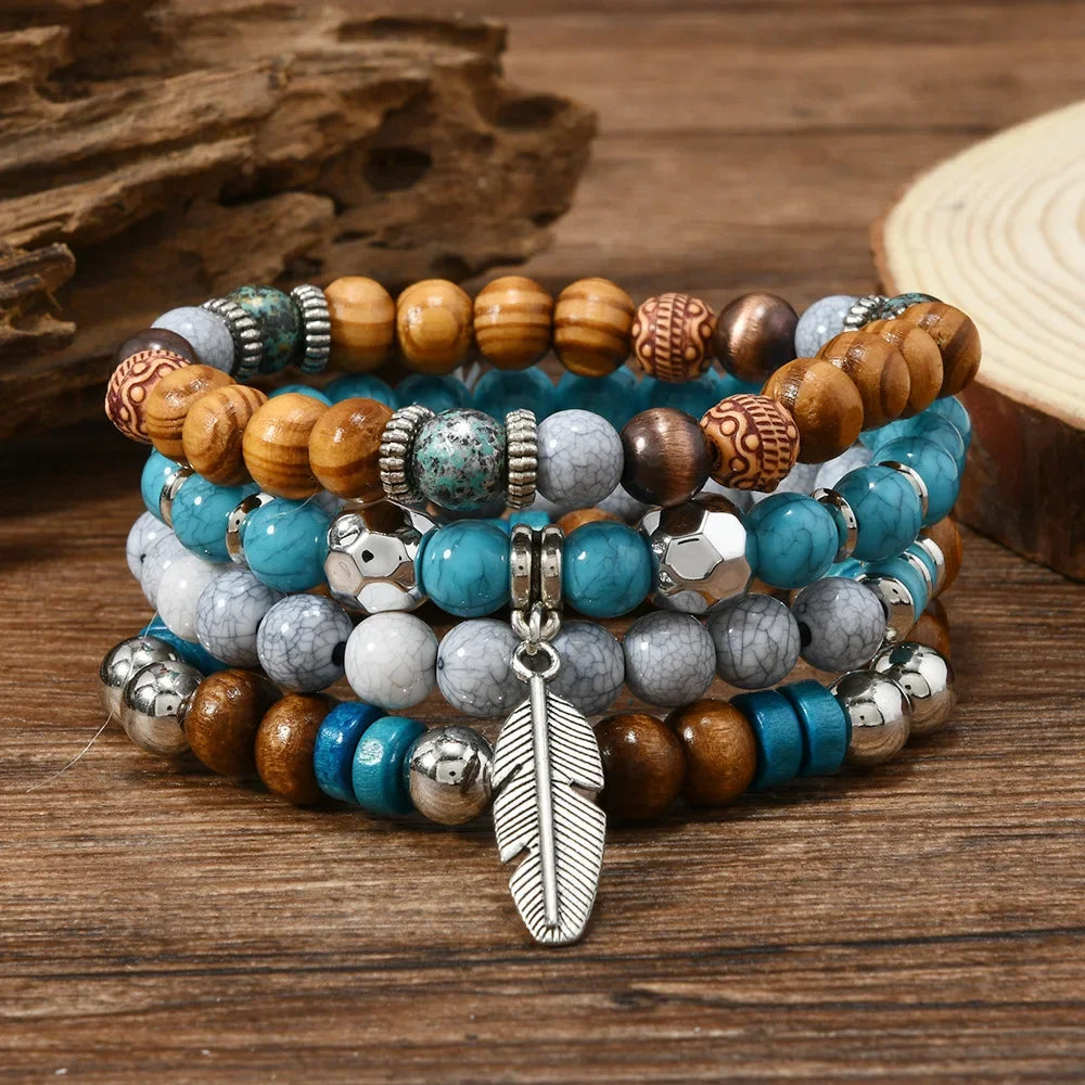 Nomad Turquoise-Tone Beaded Bracelet Stack