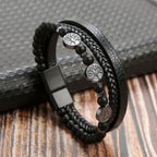Biker Layered Leather & Bead Bracelet