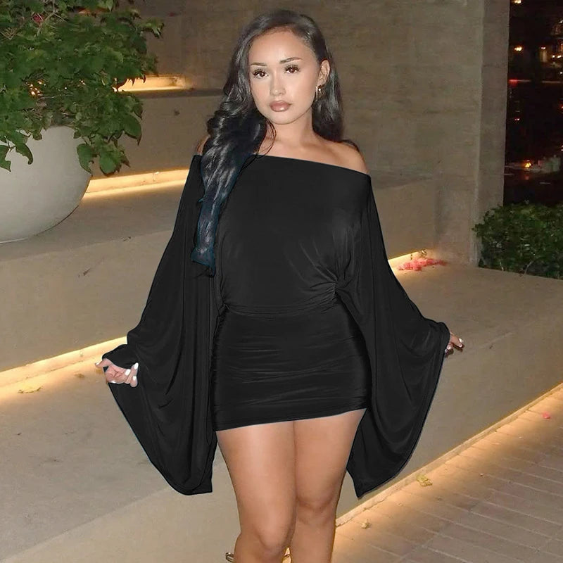 Make An Entrance Cape-Sleeve Mini Dress