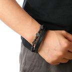 Biker Layered Leather & Bead Bracelet