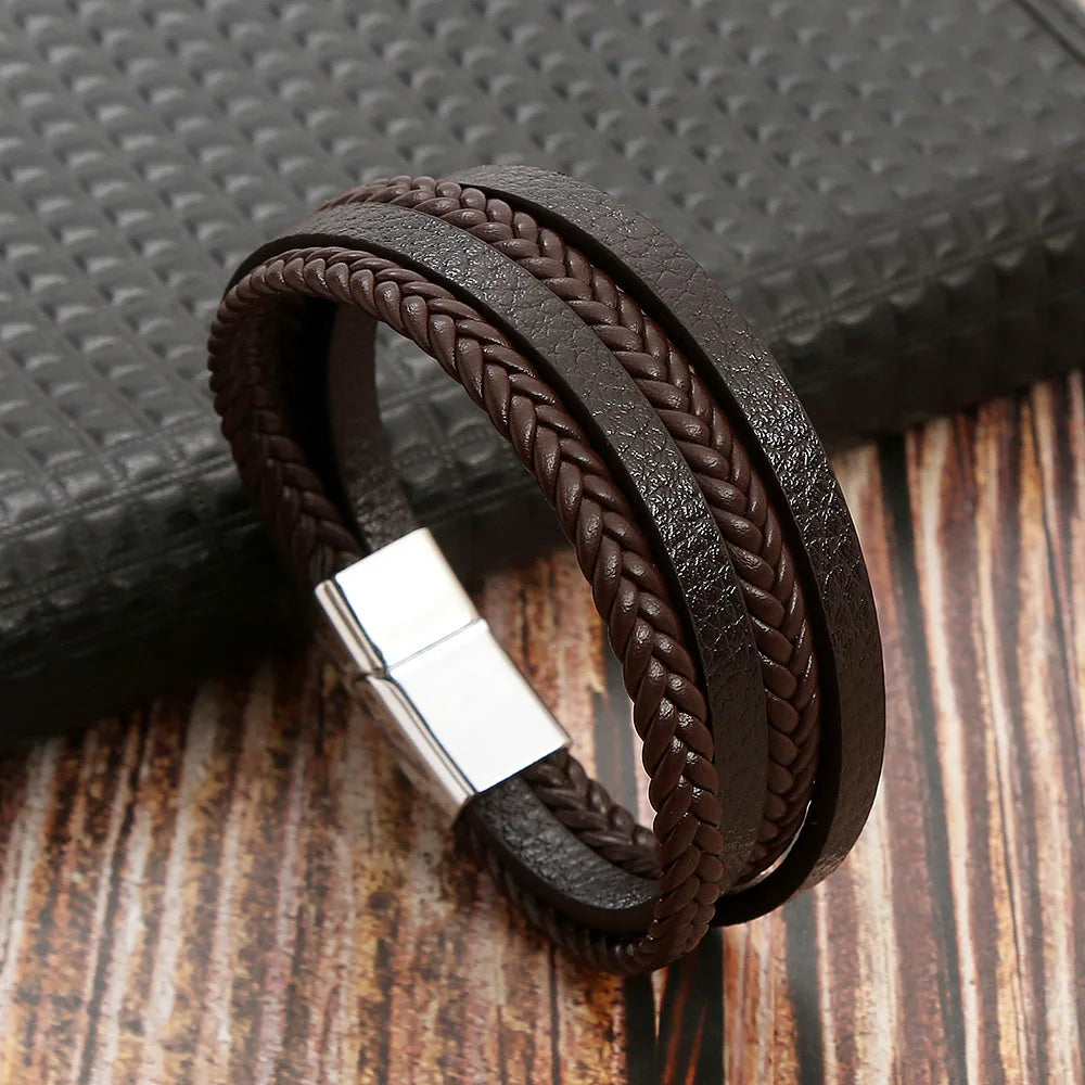 Biker Layered Leather & Bead Bracelet