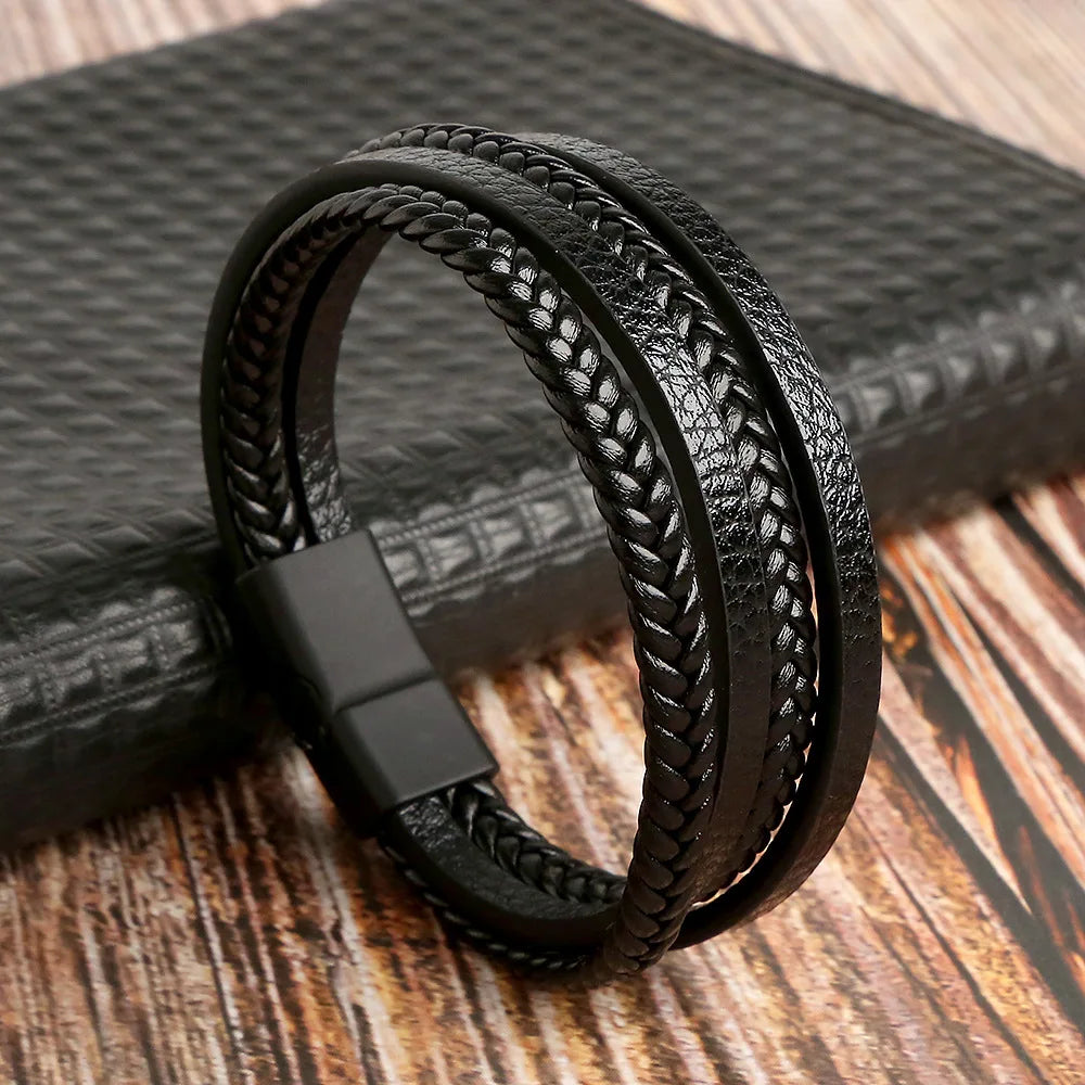 Biker Layered Leather & Bead Bracelet
