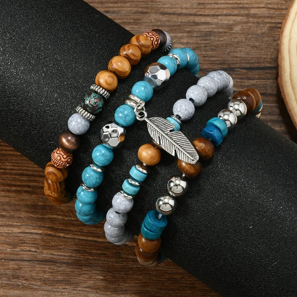 Nomad Turquoise-Tone Beaded Bracelet Stack