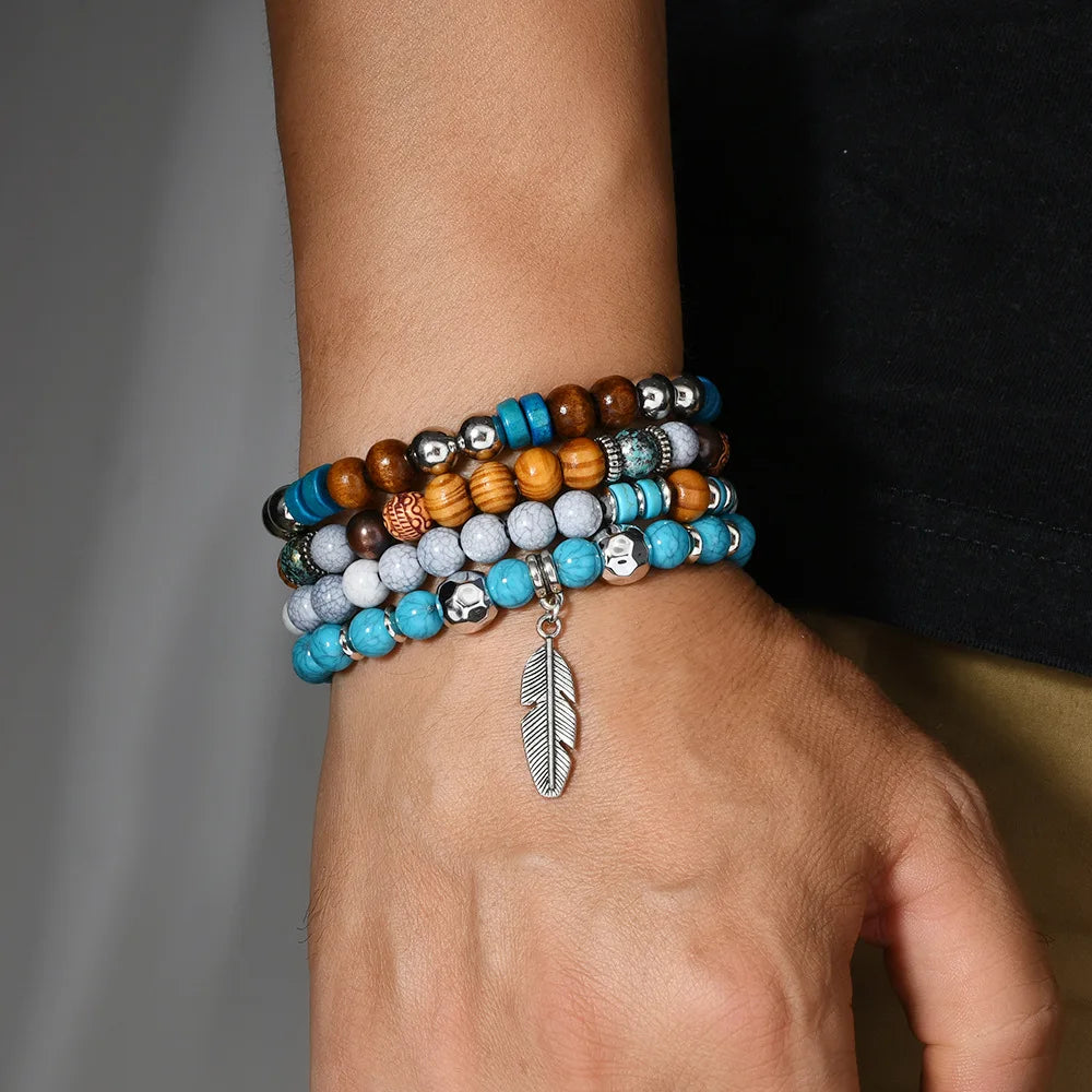 Nomad Turquoise-Tone Beaded Bracelet Stack