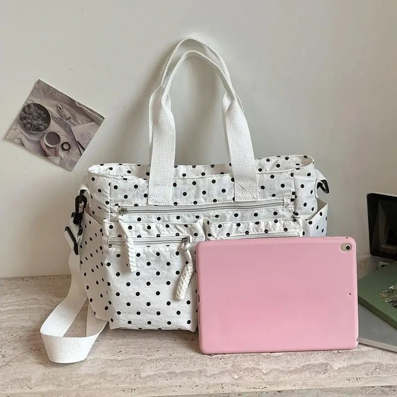 Cheeky Polka-Dot Pocket Tote