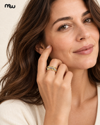 Female model wearing the Entwined Two-Tone Crystal Ring