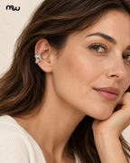 Female model wearing the Duet Hammered & Pavé Ear Cuff