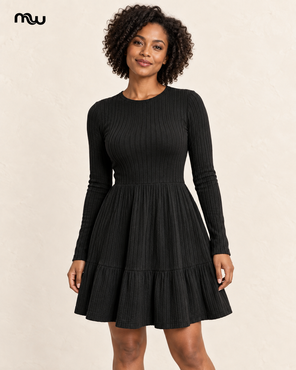Female model wearing the Sweet Temptation Ribbed Skater Dress