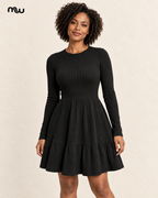 Female model wearing the Sweet Temptation Ribbed Skater Dress