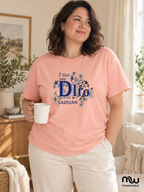 Female model wearing Blush Notes Floral Graphic Tee, with Moussewear logo