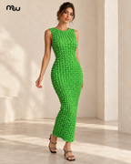 Female model wearing the Heartbreaker Popcorn Column Dress