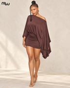 Female model wearing the Make An Entrance Cape-Sleeve Mini Dress