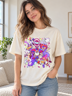 Digital Circus Graphic Tee worn by a female model