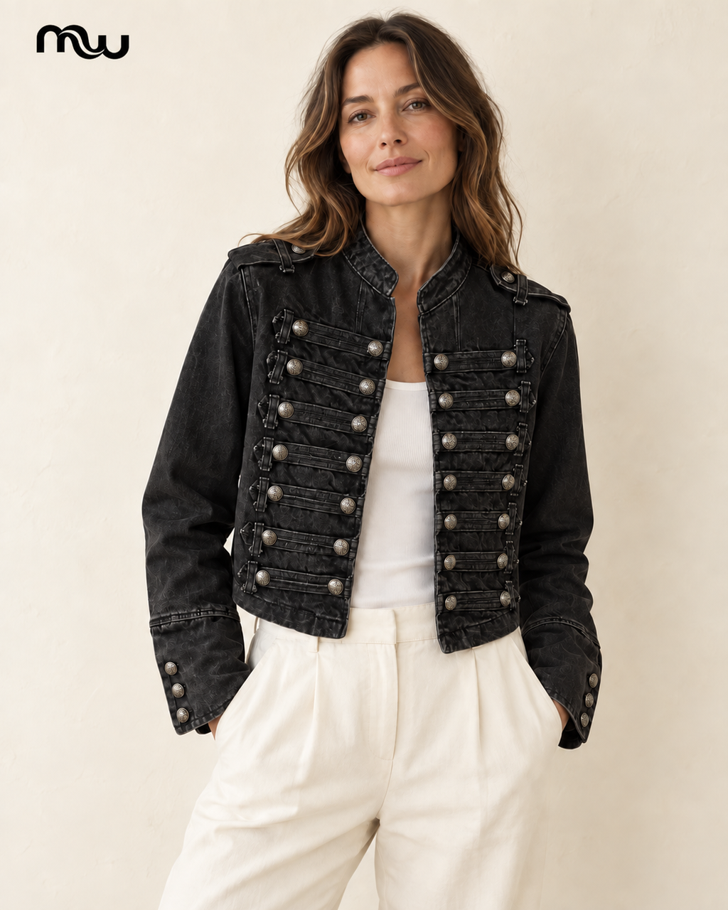 Rockstar Washed Button Jacket — female model presentation — primary — MW