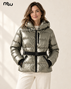 Hourglass Belted Puffer Jacket — female model presentation — primary — MW