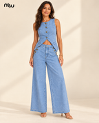 Chaleco vaquero y pantalón ancho Índigo — imagen principal de Moussewear