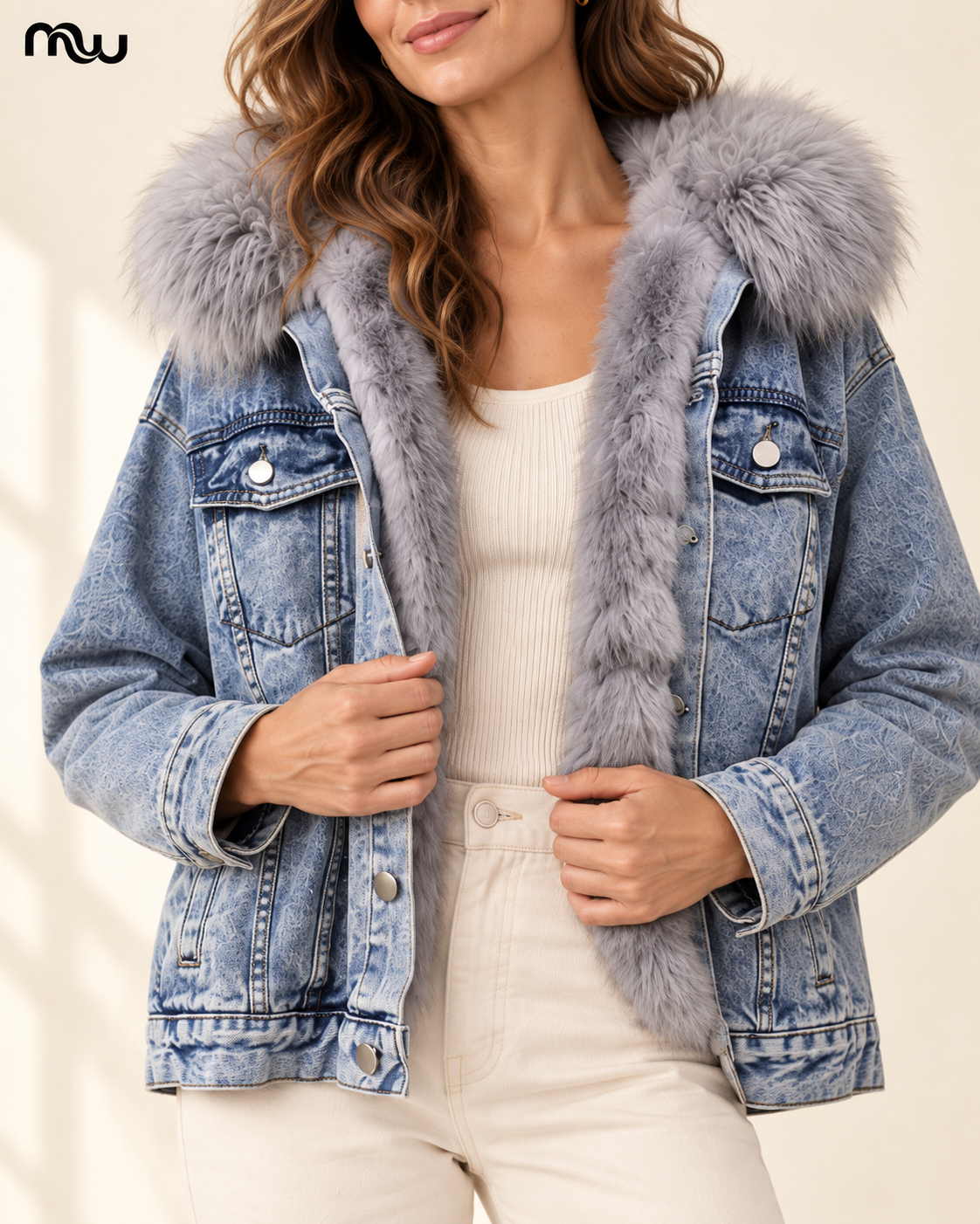 Outlaw Fur-Collar Denim Jacket — Moussewear detail image