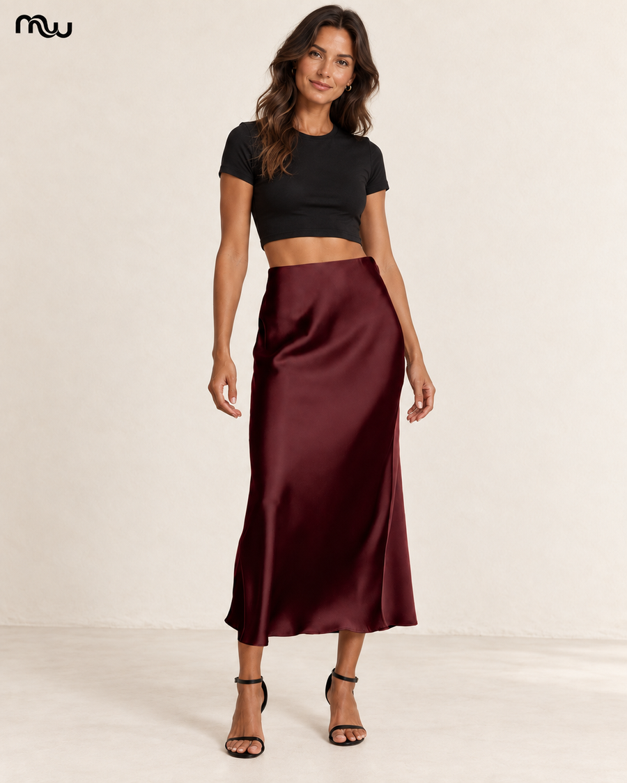 Slow Dance Bias-Cut Satin Skirt
