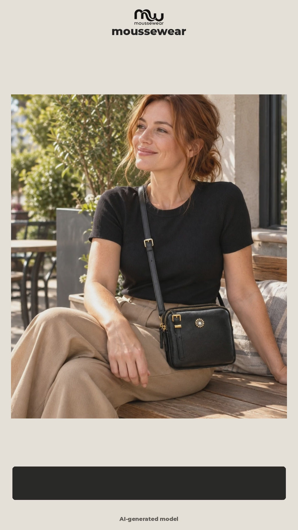 moussewear Snapshot Square Crossbody Bag UGC video 2 — AI-generated adult model, brand voice and captions