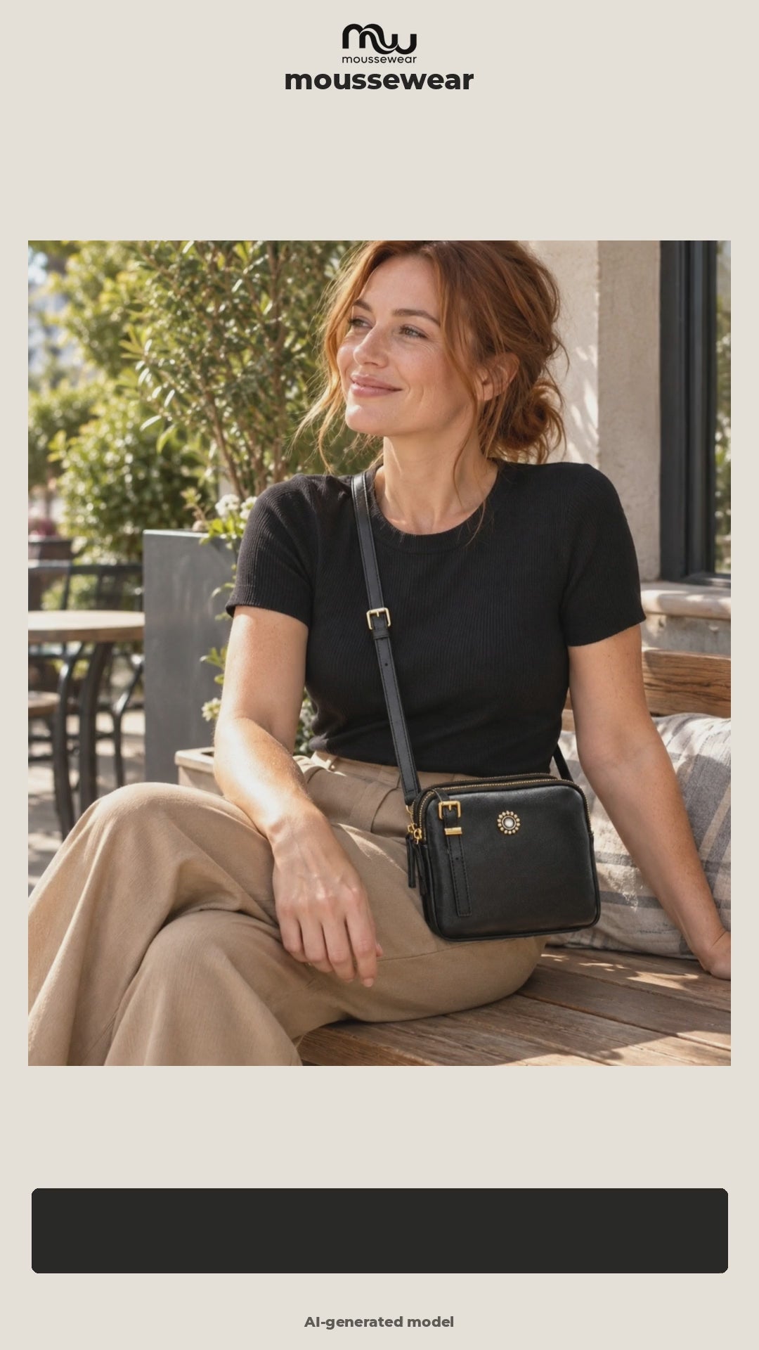 moussewear Snapshot Square Crossbody Bag UGC video 2 — AI-generated adult model, brand voice and captions